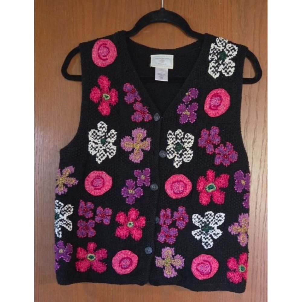 Rare Vintage 90s Susan Bristol Floral Knit Vest Cottagecore Granny Chic Small